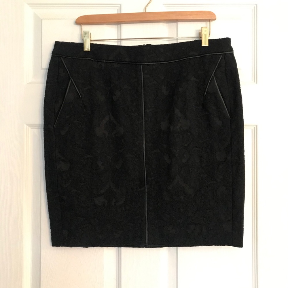 Zara Black Pencil Skirt with Lace Detail, Size XL